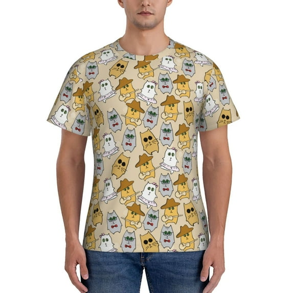 Yiaed Music Dancing Cat Print Mens Short Sleeve Tight Fit T-Shirt, Crewneck Casual Tee-3X-Large