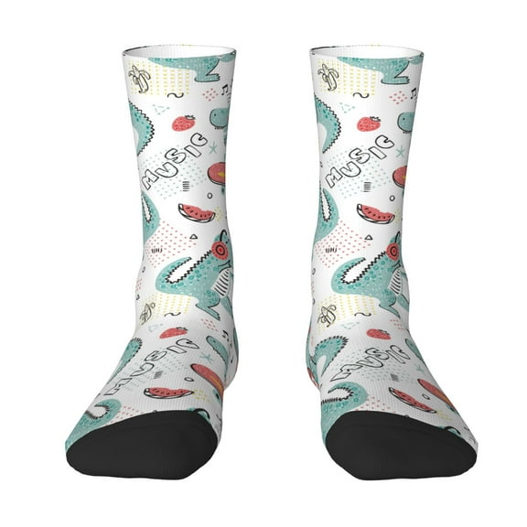 Yiaed Music Lover Dinosaur Print Great elasticity Crew Socks Sports socks for Men and Women