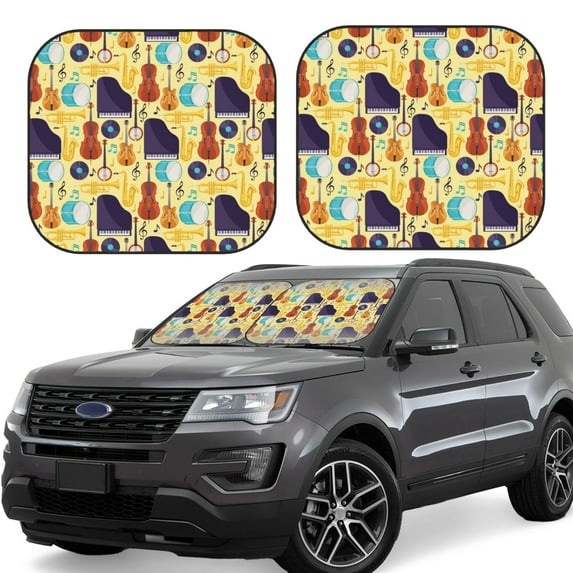 Yiaed Musical Instruments Print Car Front Windshield Sun Shade,Foldable Anti-UV Car Sunshade for Front Window for Most Vehicles-Small