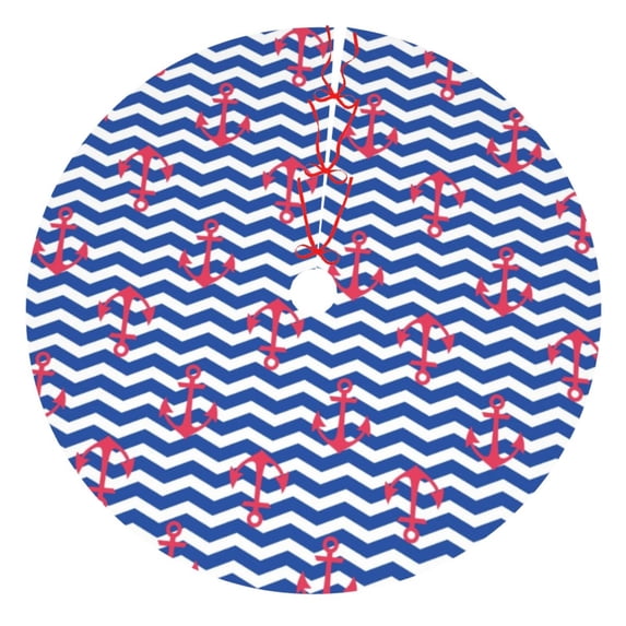 Yiaed Nautical Anchors Print Christmas Tree Skirt , Tree SkirtsTree Mat for Christmas Winter Holiday Indoor Decorations-48"