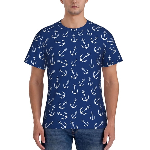 Yiaed Nautical Anchors Print Mens Short Sleeve Tight Fit T-Shirt, Crewneck Casual Tee-Large