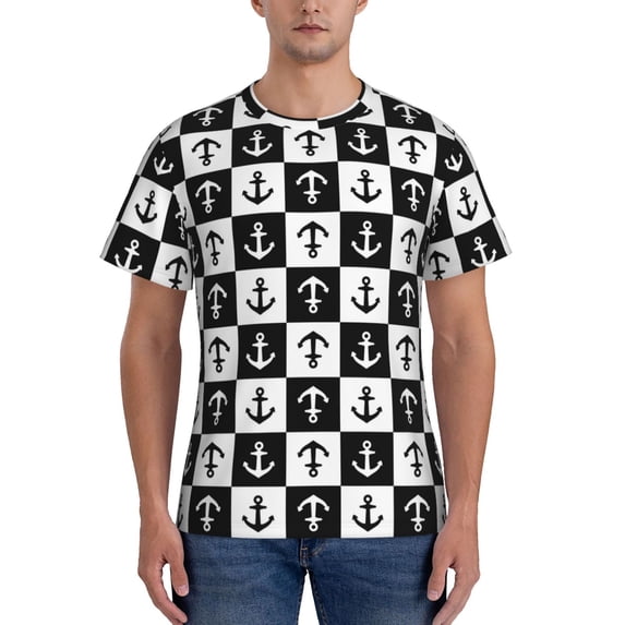 Yiaed Nautical Anchors1 Print Mens Short Sleeve Tight Fit T-Shirt, Crewneck Casual Tee-XX-Large