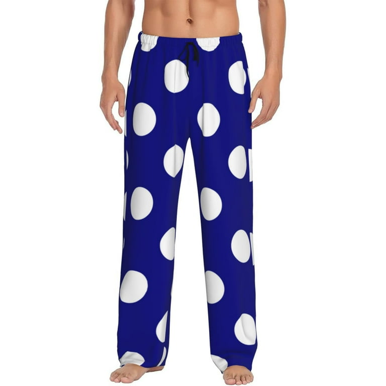 Yiaed Navy And White Polka Dot Print Men's Lounge Pants, Loose PJ