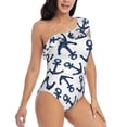 thumbnail image 1 of Yiaed Navy Blue Anchor Print Women One Piece Swimsuits Tummy Control One Shoulder Bathing Suits Pattern Ruffle Swimwear-Medium, 1 of 8