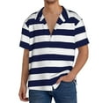 thumbnail image 1 of Yiaed Navy Blue And White Stripes Print Mens Casual Wrinkle Free Shirts Short Sleeve Button Down Summer Stretch Dress Shirt-Large, 1 of 5