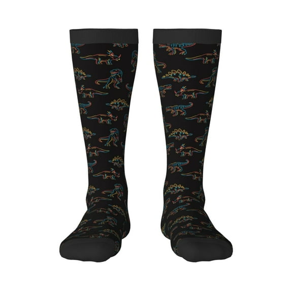 Yiaed Neon Dinosaur Print Great elasticity Adult Stockings Sports socks for Men and Women