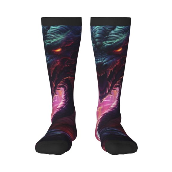 Yiaed Neon Futuristic Dragon Print Great elasticity Adult Stockings Sports socks for Men and Women