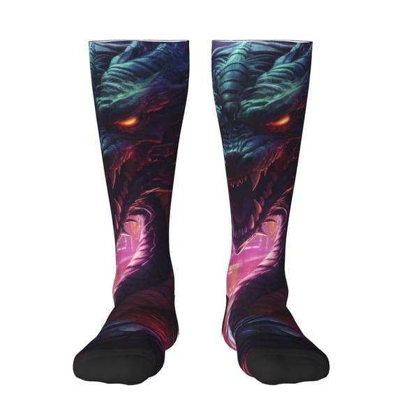 Yiaed Neon Futuristic Dragon Print Great elasticity Adult Stockings Sports socks for Men and Women
