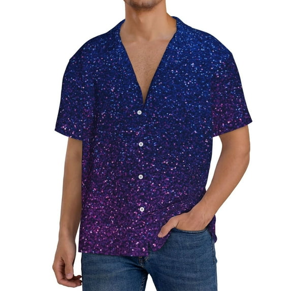 Yiaed Neon Glitter Print Mens Casual Wrinkle Free Shirts Short Sleeve Button Down Summer Stretch Dress Shirt-Large