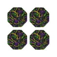 thumbnail image 1 of Yiaed Neon Mardi Gras Print Leather Coasters for Drinks - Cup Coasters Coffee Table Kitchen Table Bar, Home & Office Gifts Handmade Drink Coasters-Octagon, 1 of 6