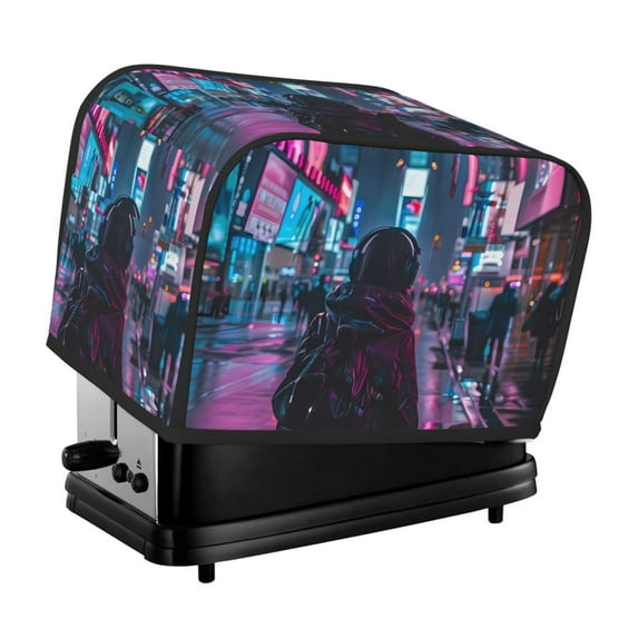 Yiaed Neon Night Cityscape Print Two Slice Bread Machine Cover, Universal Size Kitchen Appliance Cover for Bread Machine,Bread Machine Cover