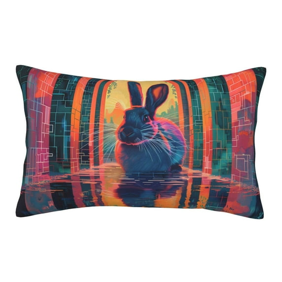 Yiaed Neon Rabbit In Archway Print Brushed Microfiber Envelope Pillowcases, Standard,Envelope Closure Pillow Cases(Without Pillow Core)-16"x24"