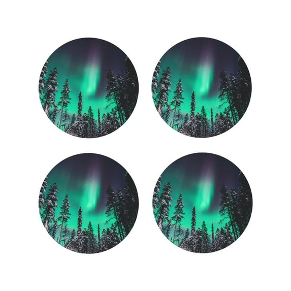 Yiaed Northern Lights 2 Print Leather Coasters for Drinks - Cup Coasters Coffee Table Kitchen Table Bar, Home & Office Gifts Handmade Drink Coasters-Round Shape