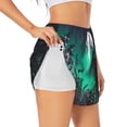 thumbnail image 1 of Yiaed Northern Lights 2 Print Women's Running Shorts with Liner 3 Zipper Pockets Elastic Workout Athletic Gym Yoga Shorts-Small, 1 of 7