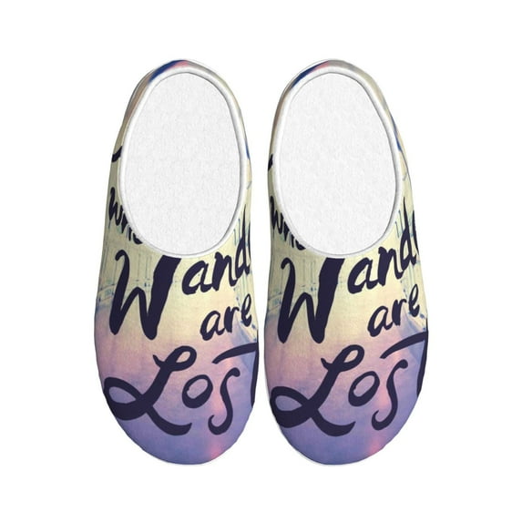Yiaed Not All Those Who Wander Are Lost Print Slippers Fuzzy Warm Cozy Slippers Non Slip House Slippers For Indoor Outdoor Slippers House Slippers-37/38
