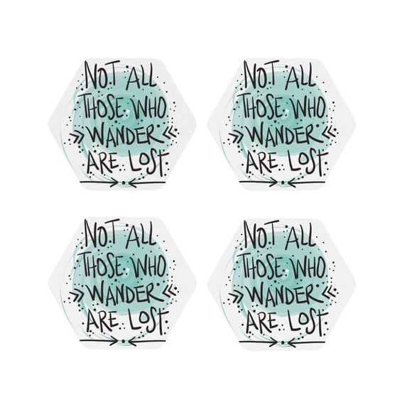 Yiaed Not All Who Wander Are Lost1 Print Leather Coasters for Drinks - Cup Coasters Coffee Table Kitchen Table Bar, Home & Office Gifts Handmade Drink Coasters-Hexagon