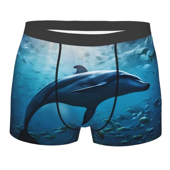 Yiaed Ocean Dolphin Fish School Print Men's Soft Cotton Boxer Shorts Breathable Boxers Underwear Moisture-Wicking Underwear Stretch Boxer Briefs for Man-Small