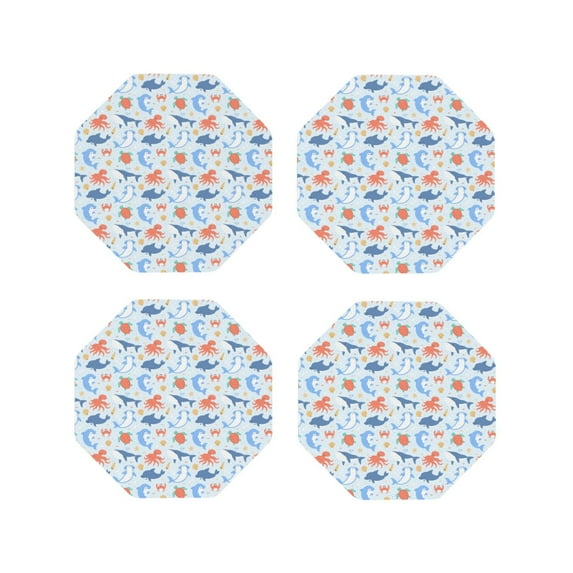 Yiaed Ocean animals Print Leather Coasters for Drinks - Cup Coasters Coffee Table Kitchen Table Bar, Home & Office Gifts Handmade Drink Coasters-Octagon