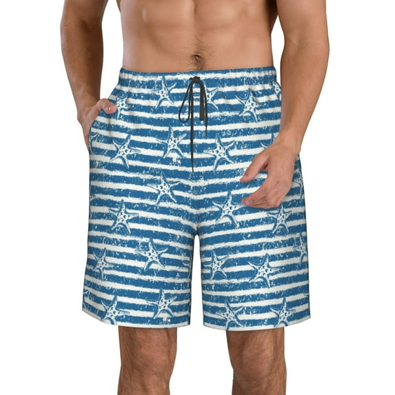 Yiaed Ocean on Striped Print Men's Swim Trunks with Lining Quick Dry Sports Shorts Beach Shorts Boardshorts-Small