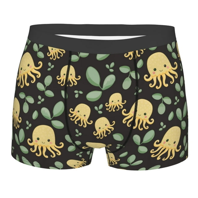Yiaed Octopuses And Leaves Print Men's Soft Cotton Boxer Shorts