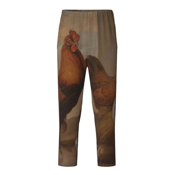 Yiaed Oil Painting Chicken And Duck Print Teenagers' Lounge Pants, Loose PJ Bottoms, Long Pajama Pants for Men-Medium