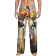 thumbnail image 1 of Yiaed Oil Painting Flower Cow Print Men's Lounge Pants, Loose PJ Bottoms, Long Pajama Pants for Men-, 1 of 5