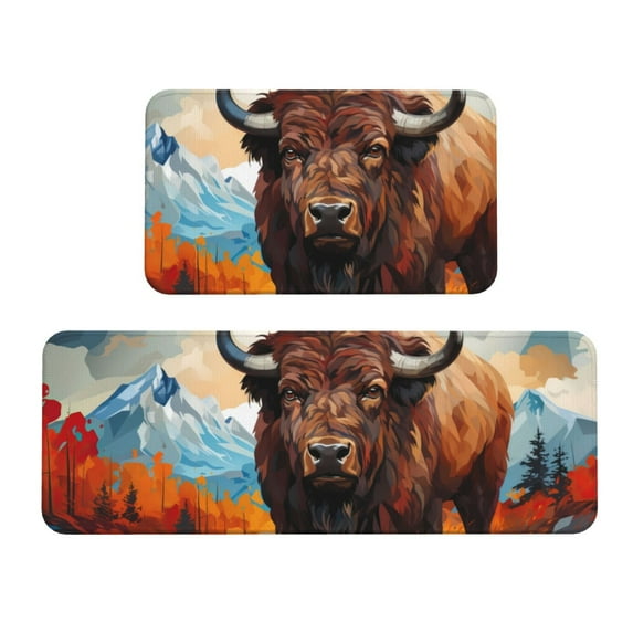 Yiaed Oil Painting Style Iceberg Yak Kitchen Rugs Sets of 2 Kitchen Mats Cushioned Anti Fatigue Kitchen Rug Tapetes Para Cocina for Sink,Laundry Room