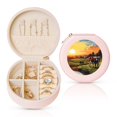 thumbnail image 1 of Yiaed Oil Painting Style Pasture Cow Print Travel Jewelry Case Bridesmaid Gift Boxes Jewelry Travel Organizer Small Round Jewelry Box Mini Storage-Pink, 1 of 7