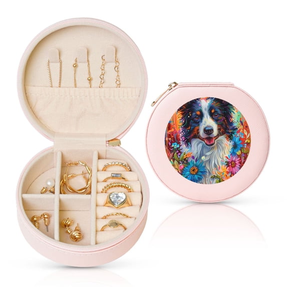Yiaed Oil Painting Sunflower Puppy Print Travel Jewelry Case Bridesmaid Gift Boxes Jewelry Travel Organizer Small Round Jewelry Box Mini Storage-Pink