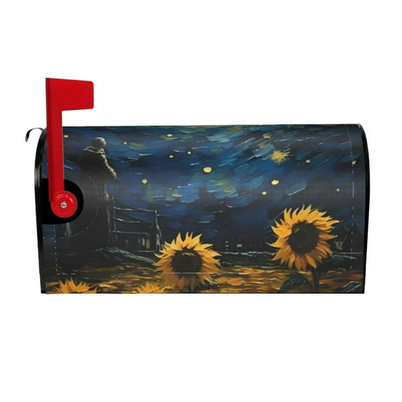 Yiaed Oil Starry Sky Sunflower Print Mailbox Covers, Magnetic Mailbox Cover, Mail Box Covers for Garden Outdoor Decor Box Covers-21x18 in