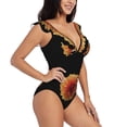 thumbnail image 1 of Yiaed Orange Dalia Print Women's Ruffled One Piece Swimsuit V Neck Swimwear Slimming Monokini for Woman-X-Large, 1 of 8