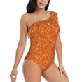 thumbnail image 1 of Yiaed Orange Glitter Print Women One Piece Swimsuits Tummy Control One Shoulder Bathing Suits Pattern Ruffle Swimwear-Medium, 1 of 8