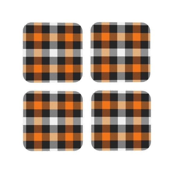 Yiaed Orange Plaid Print Leather Coasters for Drinks - Cup Coasters Coffee Table Kitchen Table Bar, Home & Office Gifts Handmade Drink Coasters-Square