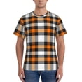 thumbnail image 1 of Yiaed Orange Plaid Print Mens Short Sleeve Tight Fit T-Shirt, Crewneck Casual Tee-X-Large, 1 of 1