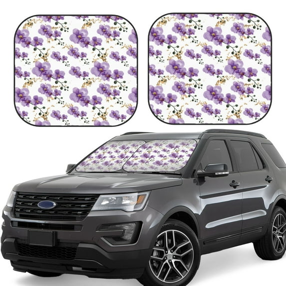 Yiaed Orchids Flowers Print Car Front Windshield Sun Shade,Foldable Anti-UV Car Sunshade for Front Window for Most Vehicles-Medium