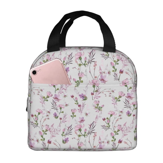Yiaed Orchids Flowers Print Insulated Lunch Bag Reusable Cute Tote Lunch Box, Leakproof Cooler Lunch Bags for Work Office Travel School Picnic