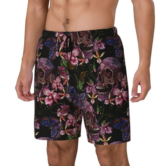 Yiaed Orchids Flowers Print Mens Swim Trunks Bathing Suit Compression Liner Beach Swim Shorts Swimwear Quick Dry Zipper Pocket No-Chafing Board Short-Large