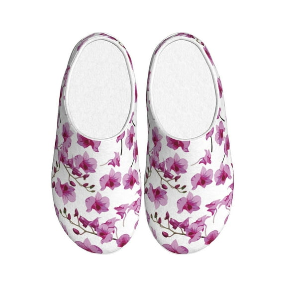 Yiaed Orchids Flowers Print Slippers Fuzzy Warm Cozy Slippers Non Slip House Slippers For Indoor Outdoor Slippers House Slippers-39/40