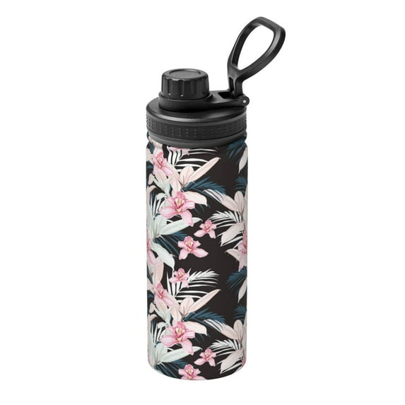 Yiaed Orchids Flowers Print Sports Insulated Kettle Bottle Reusable Stainless Steel Insulated Cup, Outdoor Portable Casual Stainless Steel Insulation Cup