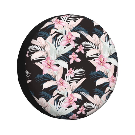 Yiaed Orchids Flowers Print Tire Wheel Cover, Waterproof Spare Tire Cover Fit for Jeep, Truck,Trailer, RV, SUV, Camper and Most Vehicle-15 inch