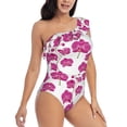 thumbnail image 1 of Yiaed Orchids Flowers Print Women One Piece Swimsuits Tummy Control One Shoulder Bathing Suits Pattern Ruffle Swimwear-Small, 1 of 8
