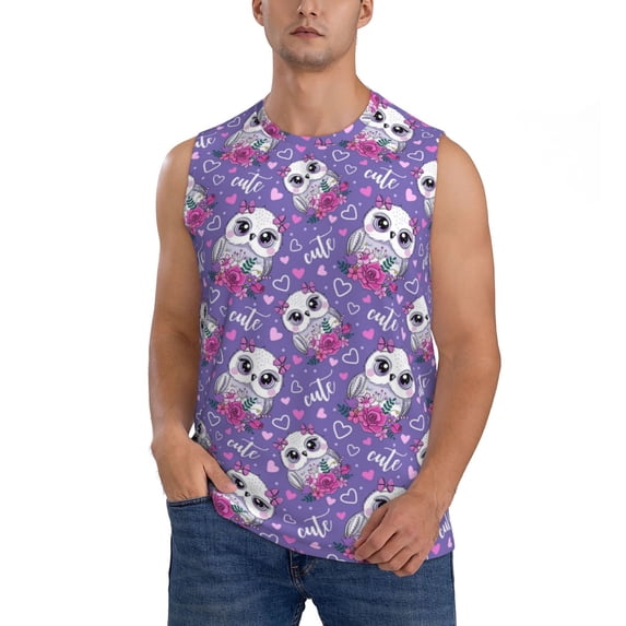 Yiaed Owl And Flowers Print Men's Singlet Vests Summer Running Muscle Tank Tops Gym Undershirt Round Neck Sleeveless for man
