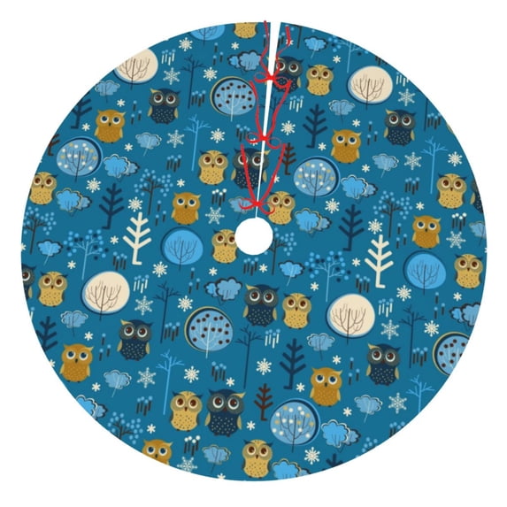 Yiaed Owls And Trees Print Christmas Tree Skirt , Tree SkirtsTree Mat for Christmas Winter Holiday Indoor Decorations-36"
