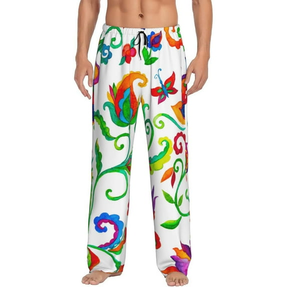 Yiaed Paisley Print Men's Lounge Pants, Loose PJ Bottoms, Long Pajama Pants for Men-Small