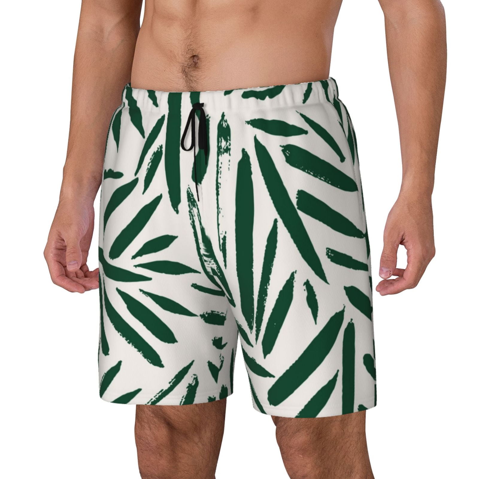 Yiaed Palm Branch With Leaves Print Mens Swim Trunks Bathing Suit