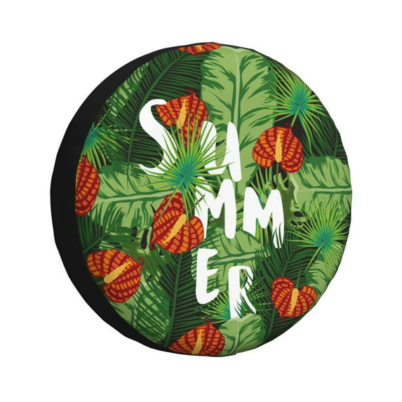Yiaed Palm Leaves And Tropical Flowers Print Tire Wheel Cover, Waterproof Spare Tire Cover Fit for Jeep, Truck,Trailer, RV, SUV, Camper and Most Vehicle-14 inch