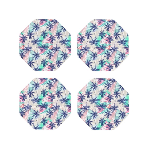 Yiaed Palm Leaves Print Leather Coasters for Drinks - Cup Coasters Coffee Table Kitchen Table Bar, Home & Office Gifts Handmade Drink Coasters-Octagon