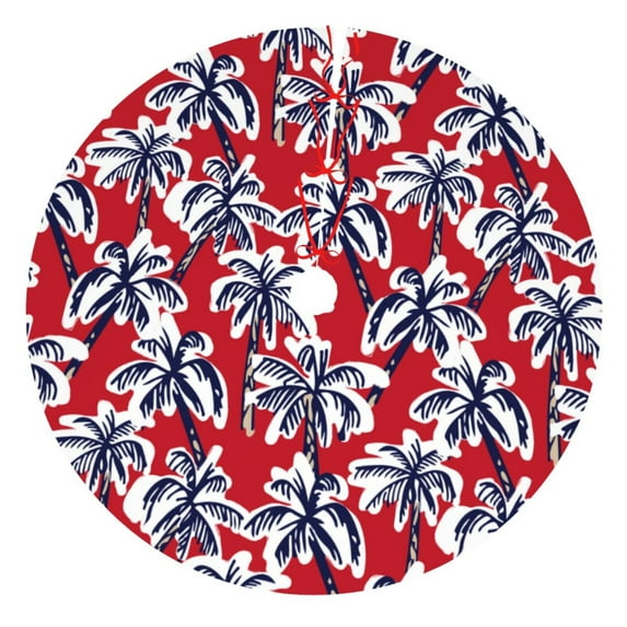 Yiaed Palm Tree Pattern on Red Print Christmas Tree Skirt , Tree SkirtsTree Mat for Christmas Winter Holiday Indoor Decorations-36"