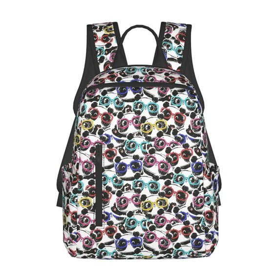 Yiaed Panda And Glasses Print Lightweight Backpack Travel Backpacks Hiking Daypack for Women Men