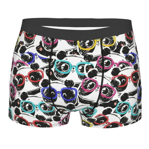Yiaed Panda And Glasses Print Men's Soft Cotton Boxer Shorts Breathable Boxers Underwear Moisture-Wicking Underwear Stretch Boxer Briefs for Man-Medium
